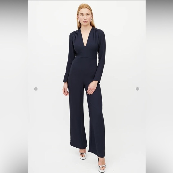 Stella McCartney Pants - Stella McCartneyRotal Blue V-Neck Wide Leg Jumpsuit